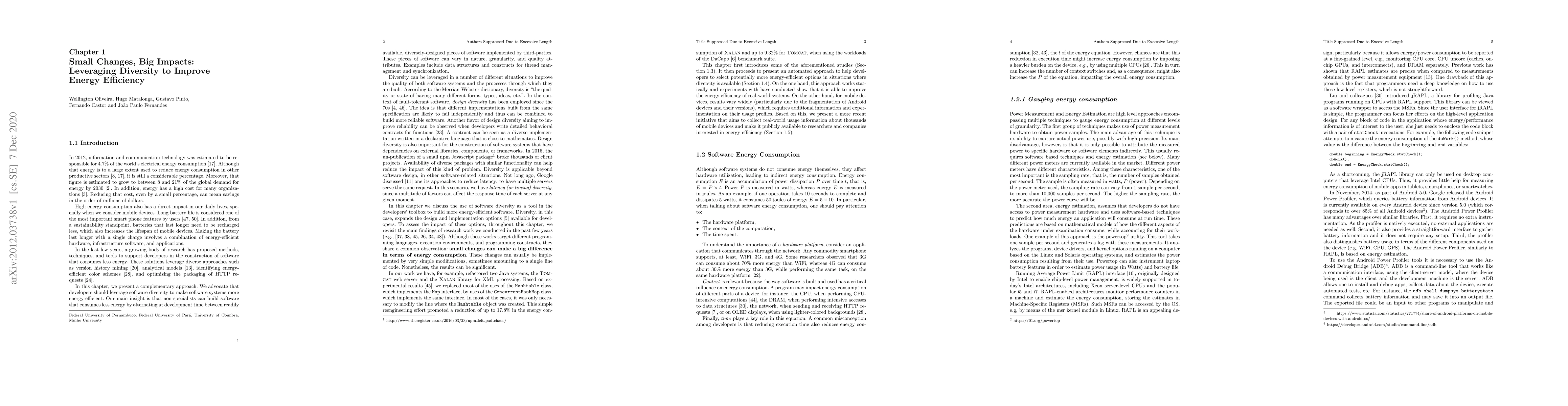 Thumbnail for Small Changes, Big Impacts: Leveraging Diversity to Improve Energy
  Efficiency