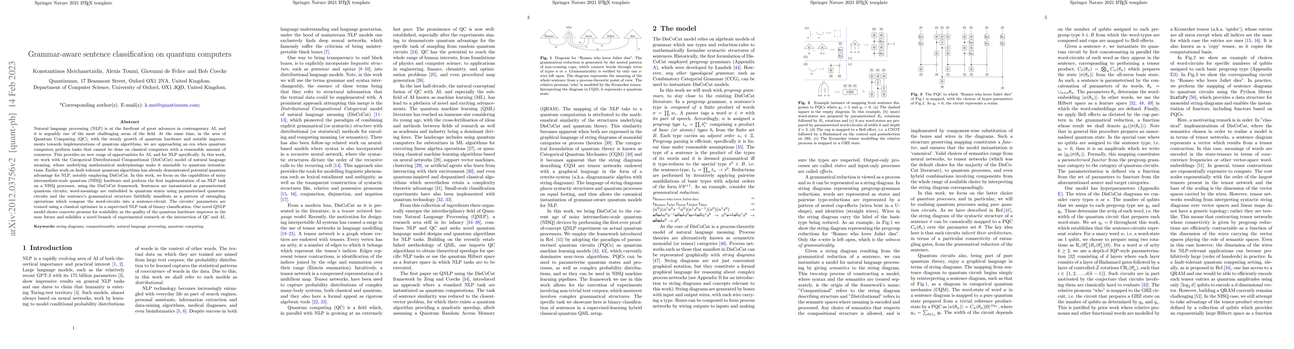 Thumbnail for Grammar-aware sentence classification on quantum computers