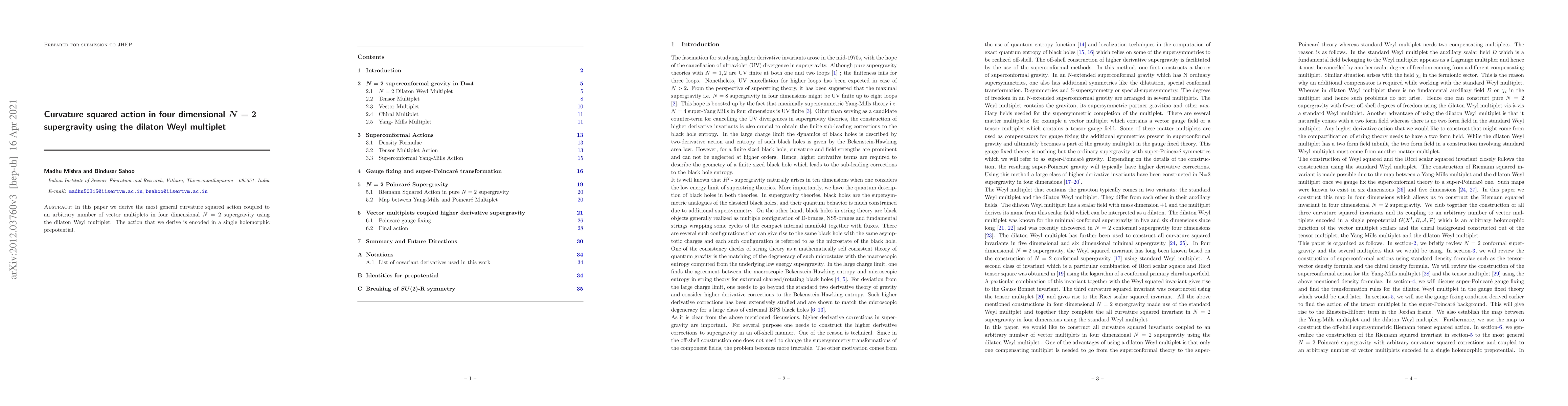 Thumbnail for Curvature squared action in four dimensional $N=2$ supergravity using
  the dilaton Weyl multiplet