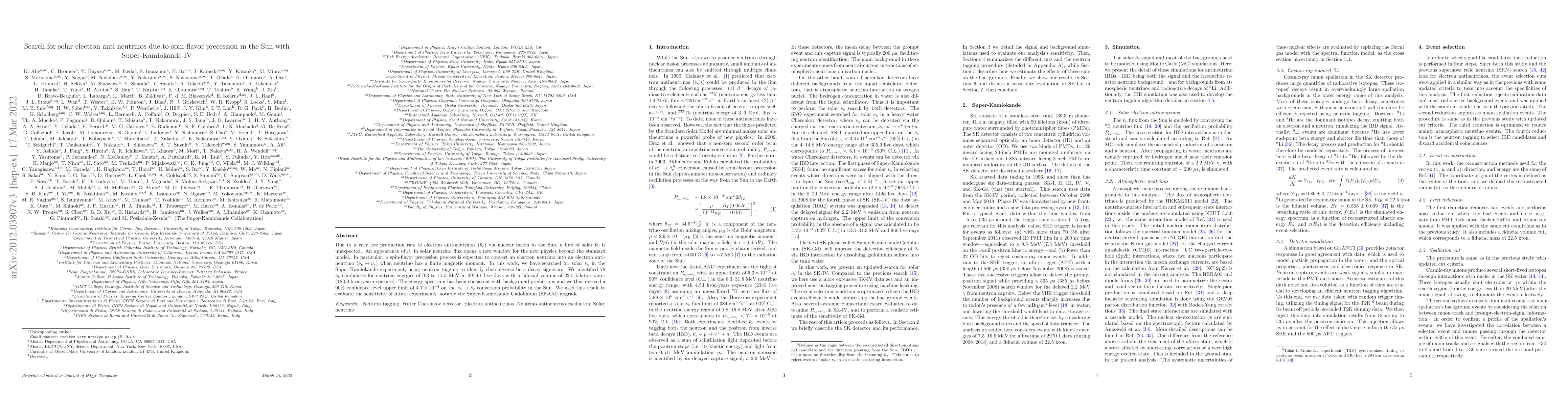 Thumbnail for Search for solar electron anti-neutrinos due to spin-flavor precession
  in the Sun with Super-Kamiokande-IV