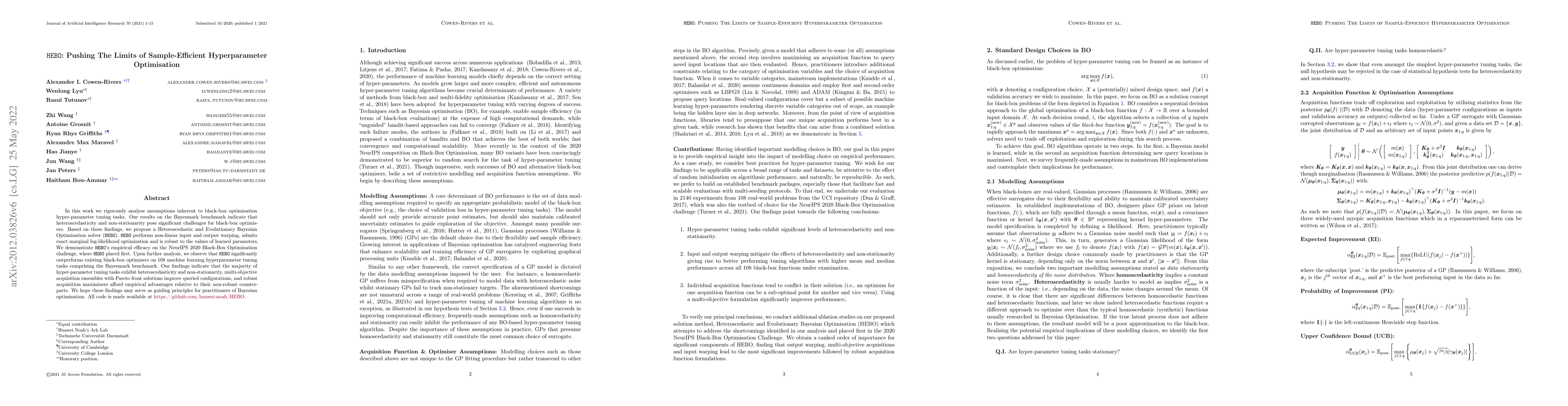 Thumbnail for HEBO Pushing The Limits of Sample-Efficient Hyperparameter Optimisation