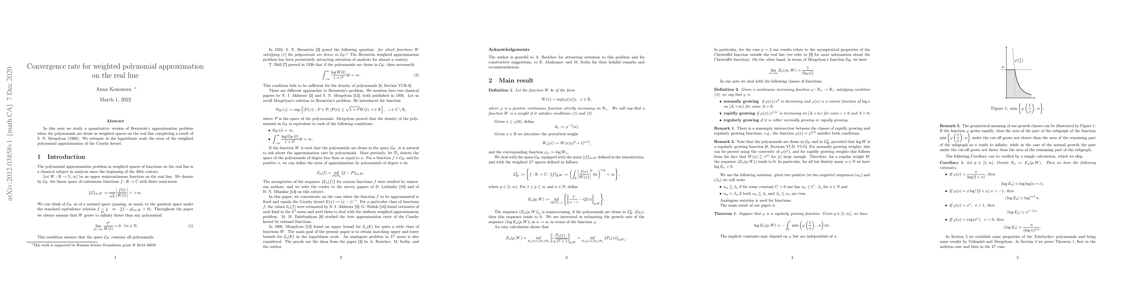 Thumbnail for Convergence rate for weighted polynomial approximation on the real line