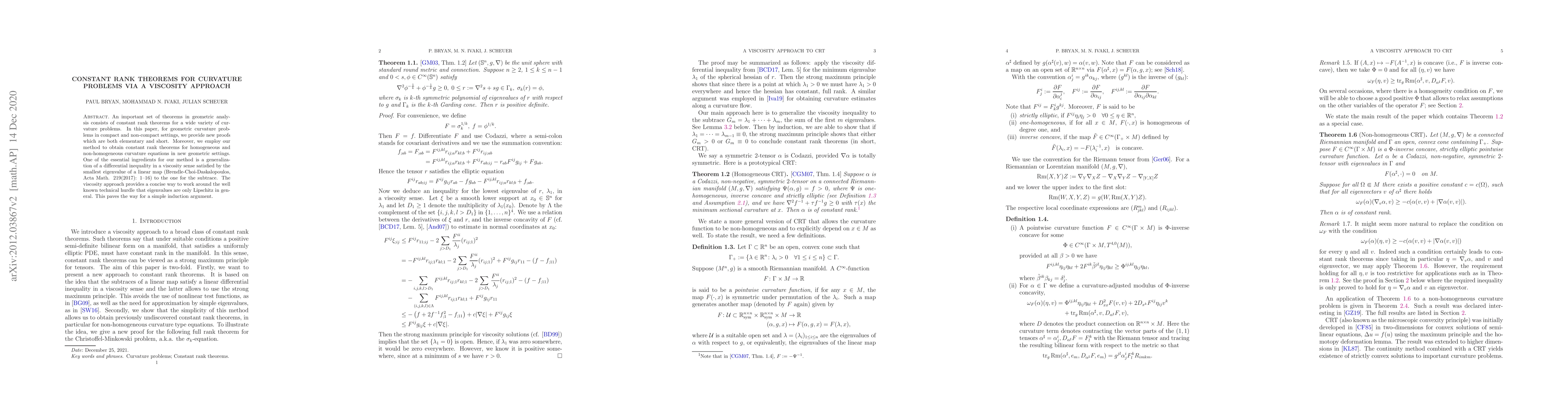 Thumbnail for Constant rank theorems for curvature problems via a viscosity approach