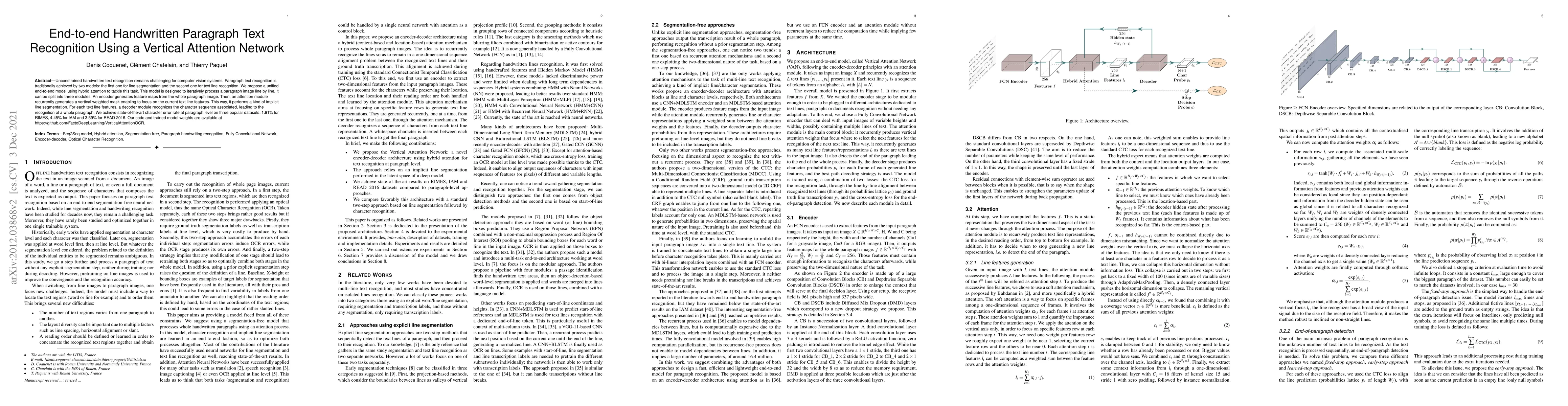 Thumbnail for End-to-end Handwritten Paragraph Text Recognition Using a Vertical
  Attention Network