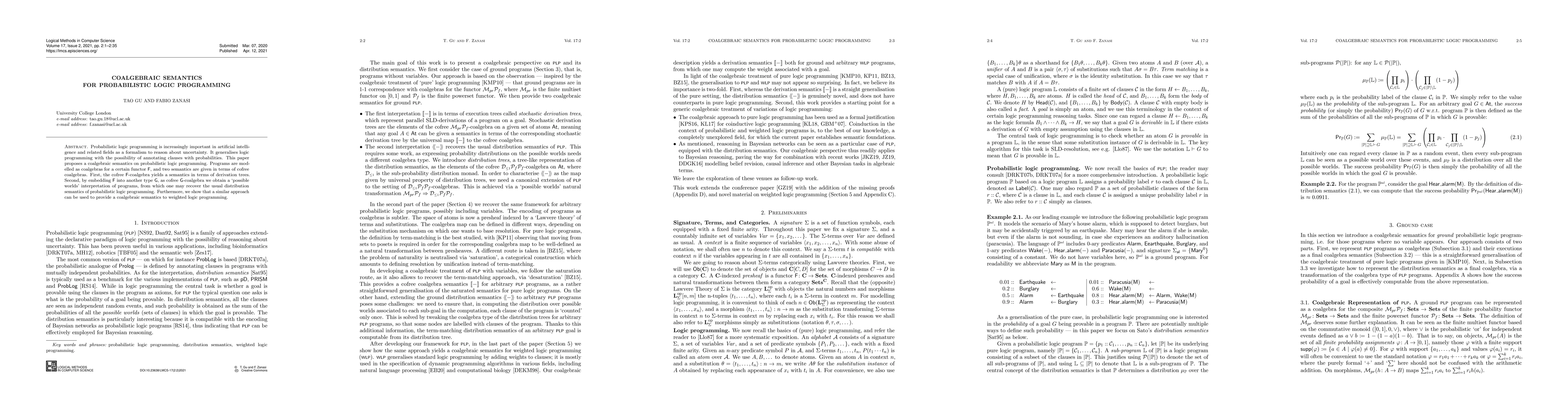Thumbnail for Coalgebraic Semantics for Probabilistic Logic Programming