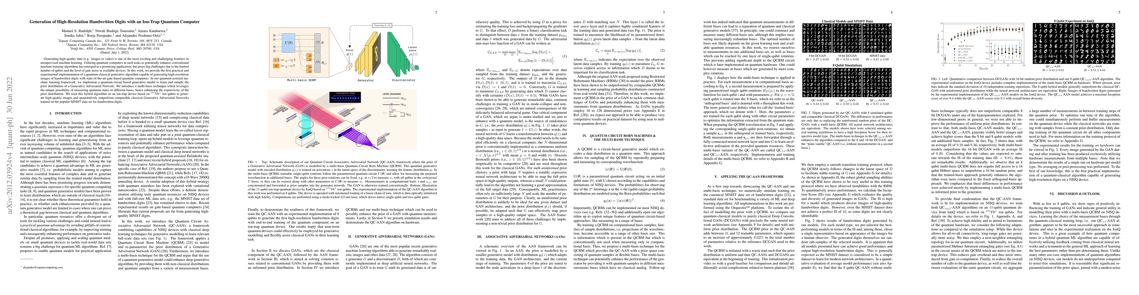 Thumbnail for Generation of High-Resolution Handwritten Digits with an Ion-Trap
  Quantum Computer