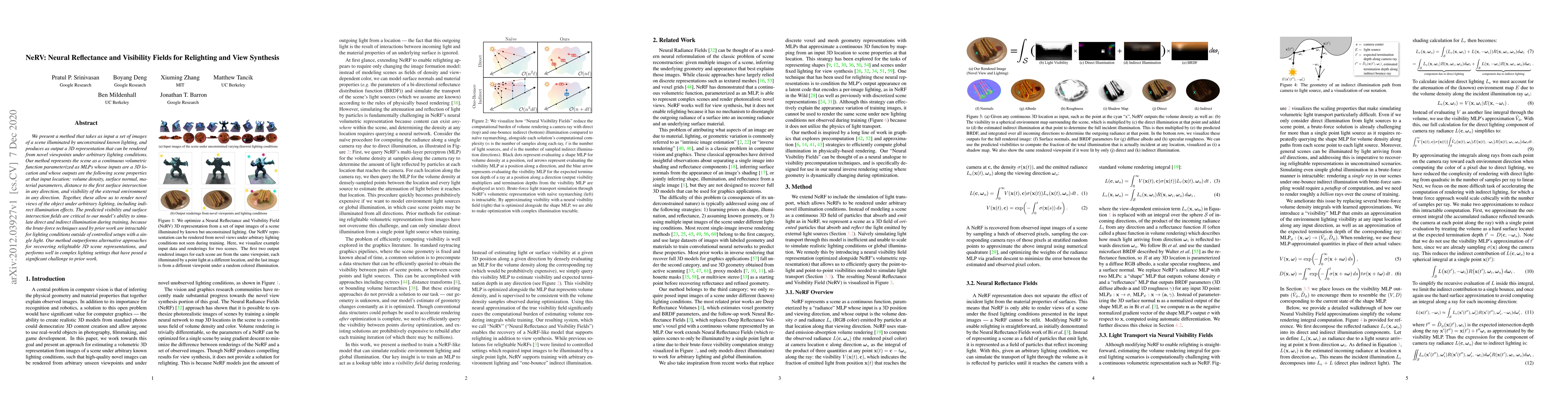 Thumbnail for NeRV: Neural Reflectance and Visibility Fields for Relighting and View
  Synthesis