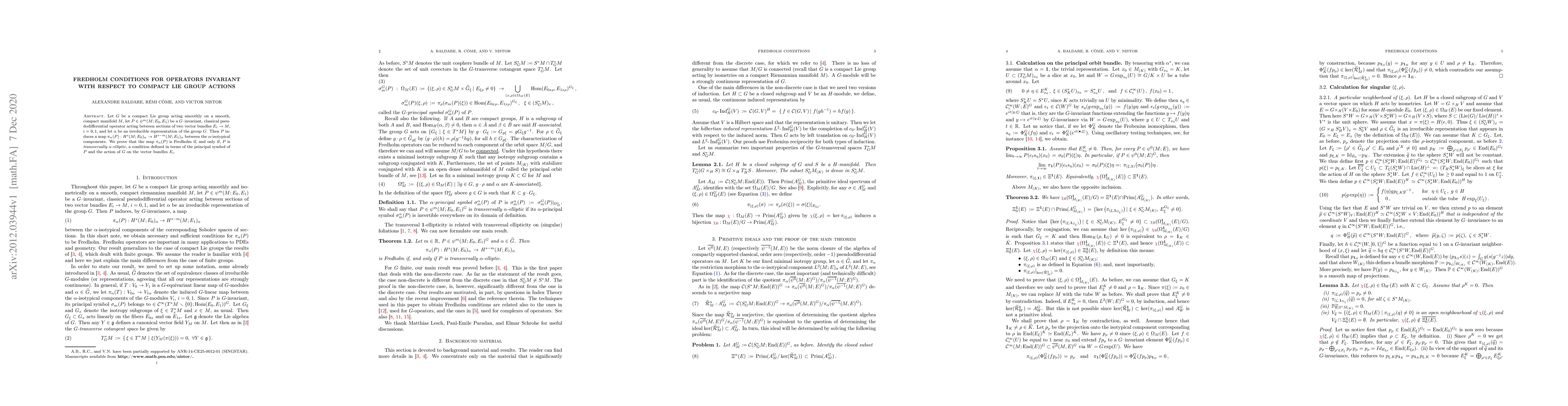 Thumbnail for Fredholm conditions for operators invariant with respect to compact Lie
  group actions
