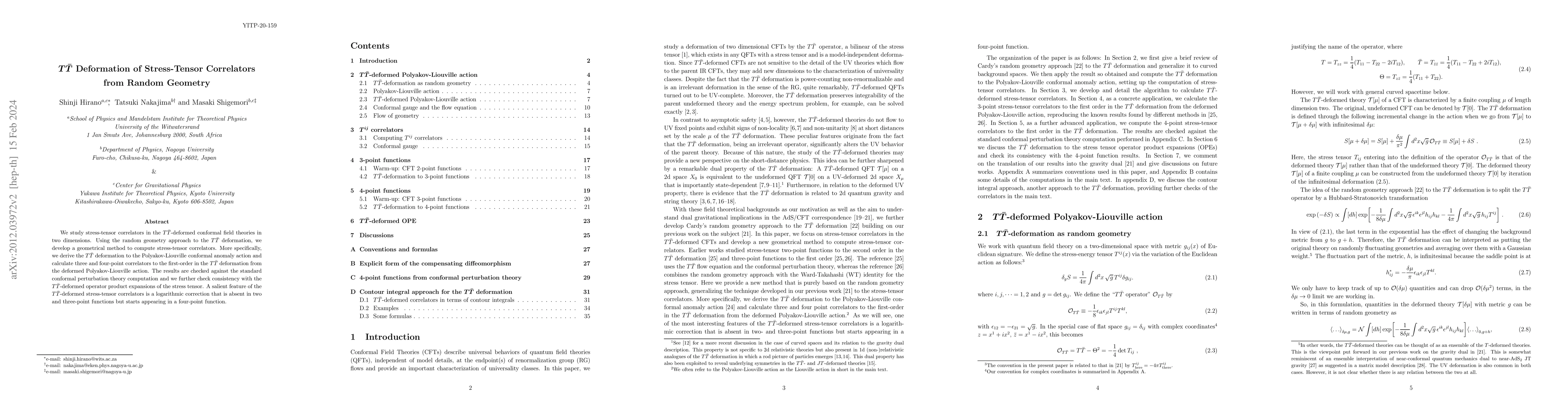 Thumbnail for $T\bar{T}$ Deformation of Stress-Tensor Correlators from Random Geometry