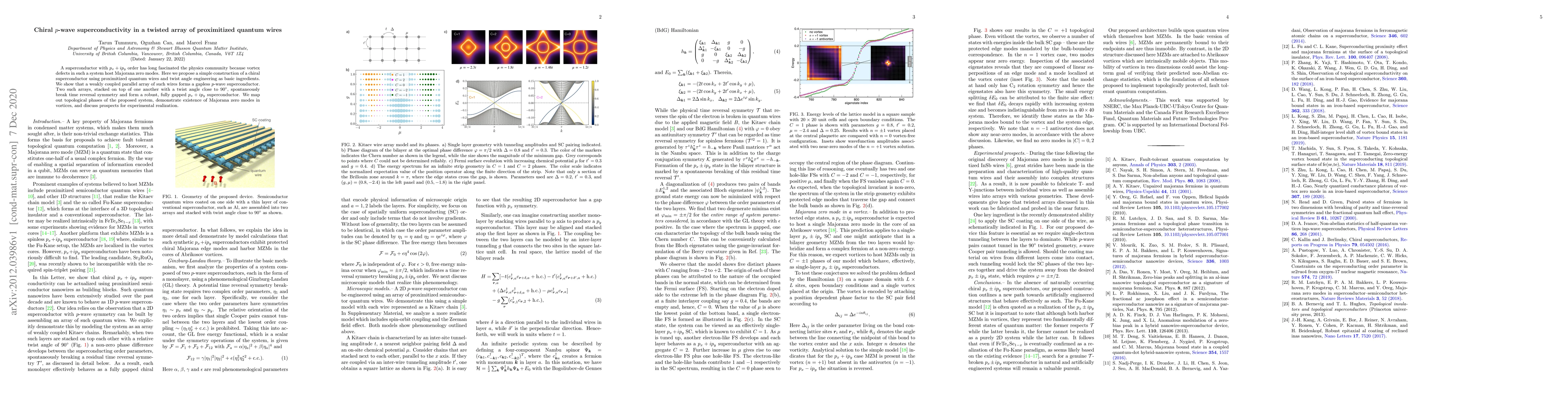 Thumbnail for Chiral $p$-wave superconductivity in a twisted array of proximitized
  quantum wires