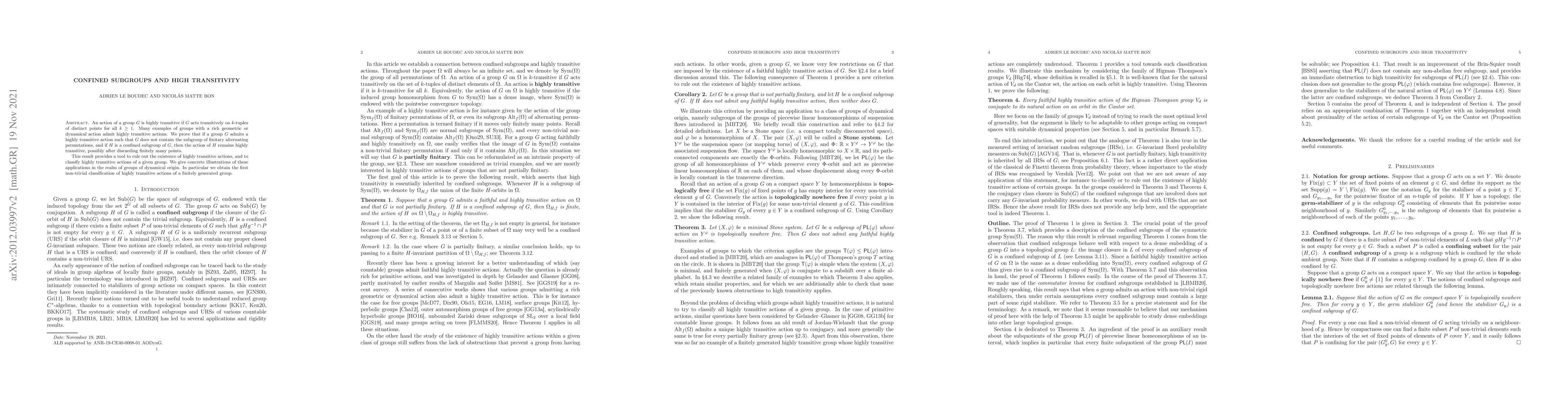 Thumbnail for Confined subgroups and high transitivity