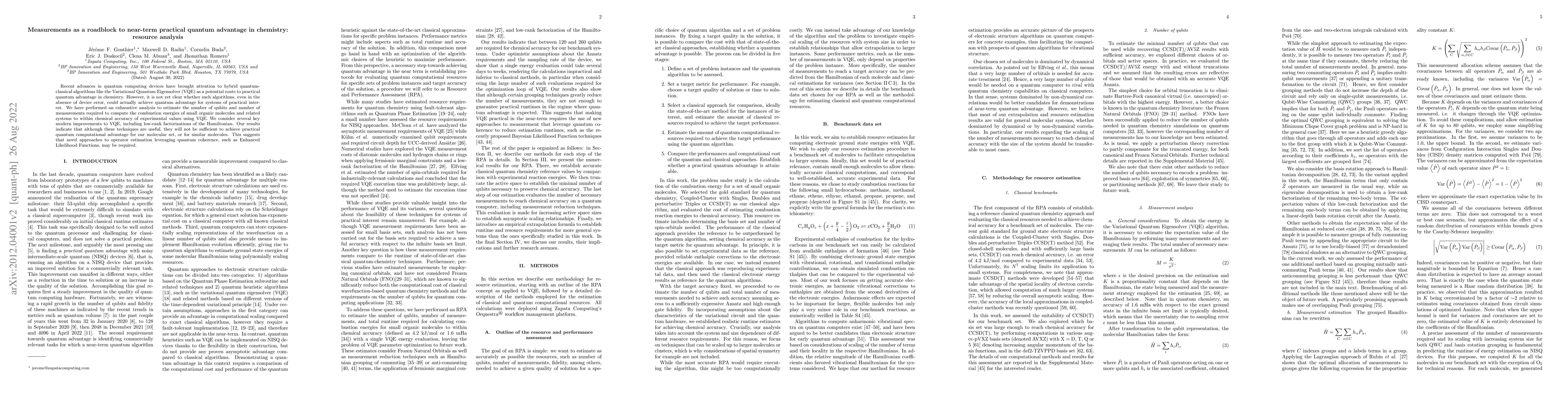 Thumbnail for Measurements as a roadblock to near-term practical quantum advantage in
  chemistry: resource analysis