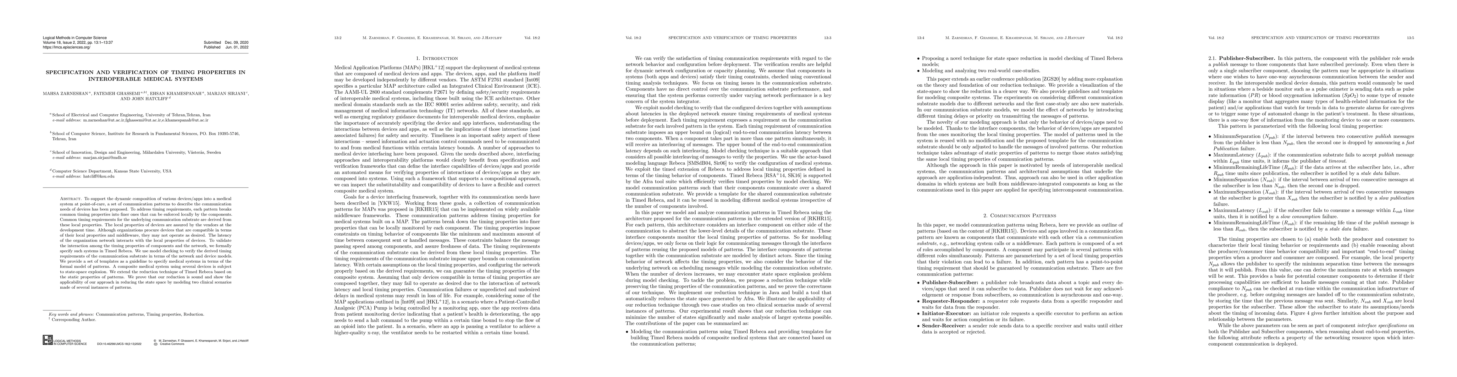 Thumbnail for Specification and Verification of Timing Properties in Interoperable
  Medical Systems