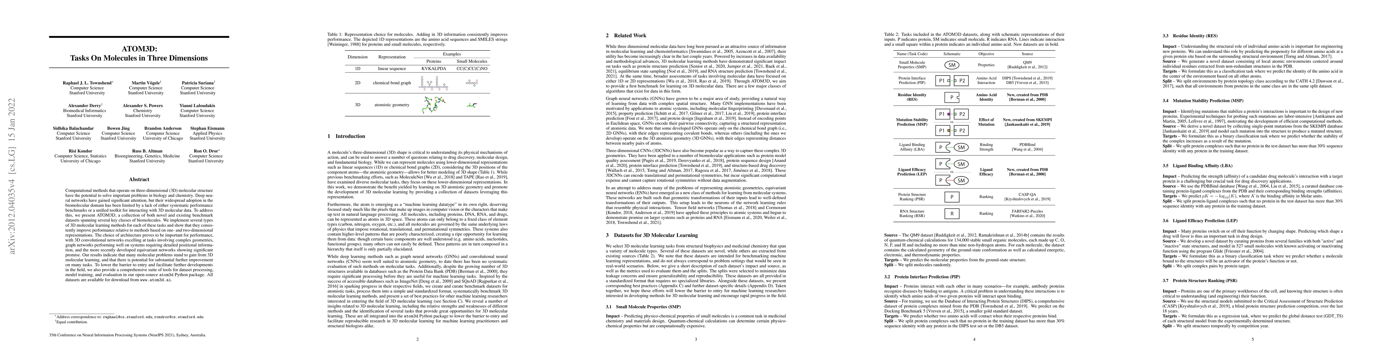 Thumbnail for ATOM3D: Tasks On Molecules in Three Dimensions