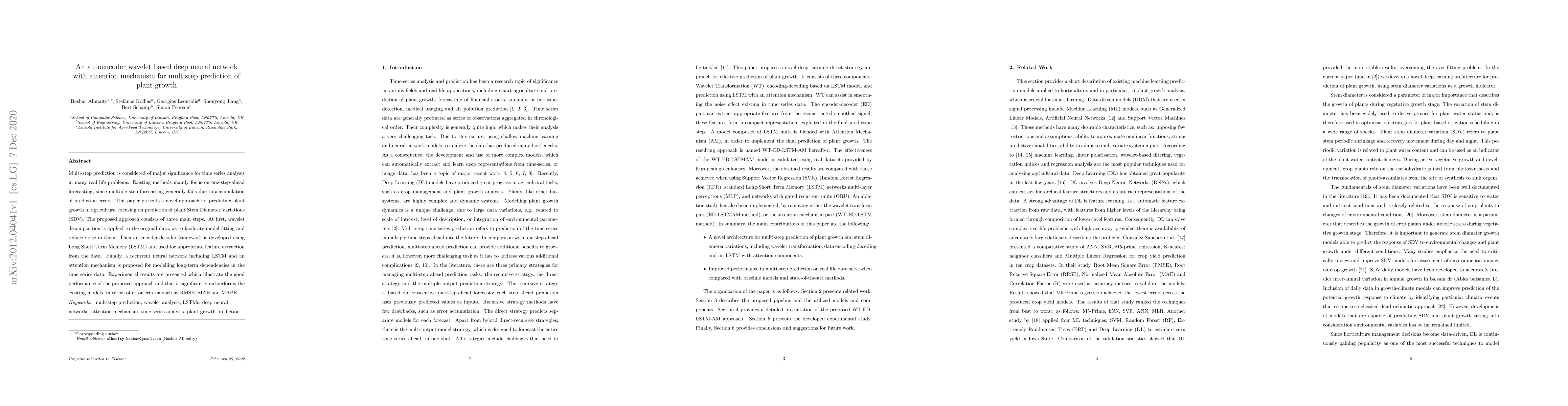 Thumbnail for An autoencoder wavelet based deep neural network with attention
  mechanism for multistep prediction of plant growth