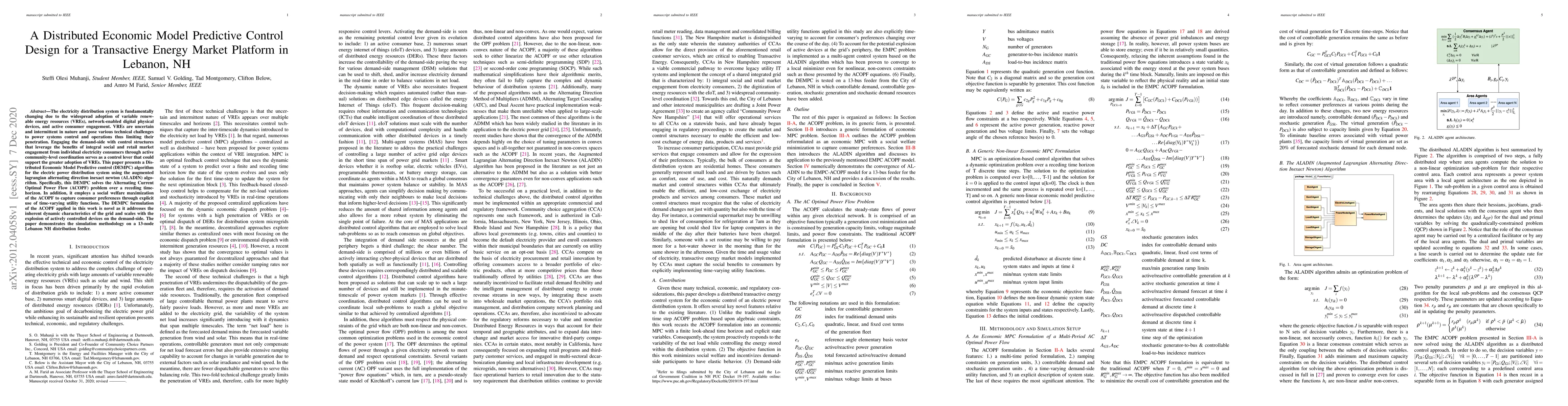 Thumbnail for A Distributed Economic Model Predictive Control Design for a Transactive
  Energy Market Platform in Lebanon, NH