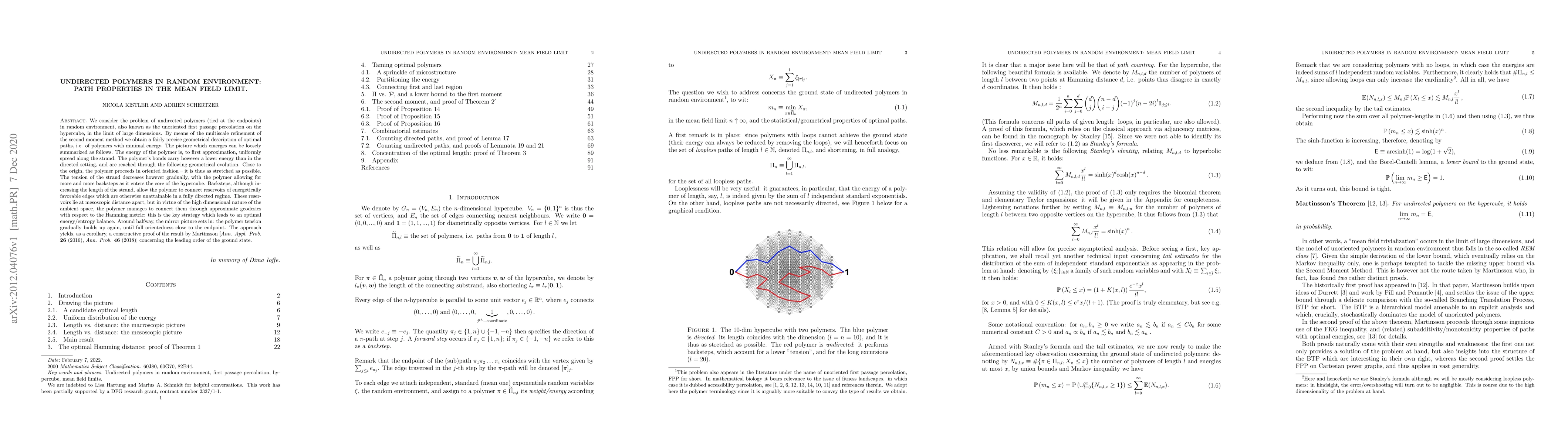 Thumbnail for Undirected polymers in random environment: path properties in the mean
  field limit
