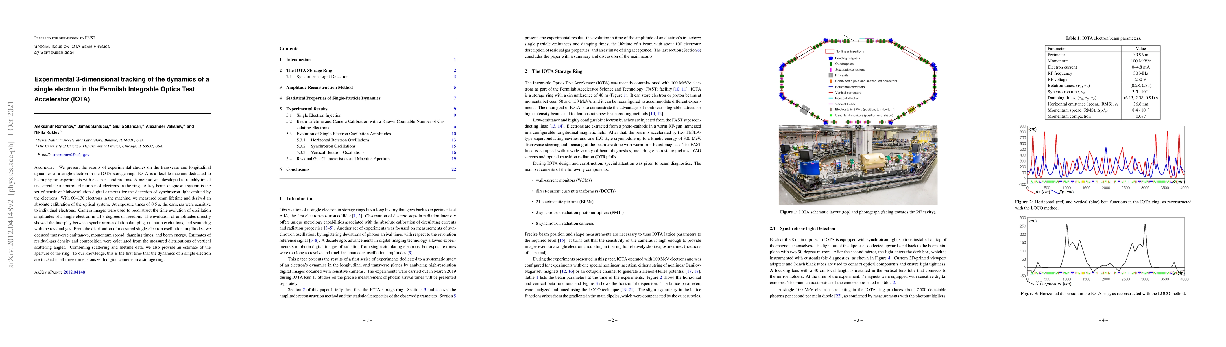 Thumbnail for Experimental 3-dimensional tracking of the dynamics of a single electron
  in the Fermilab Integrable Optics Test Accelerator (IOTA)