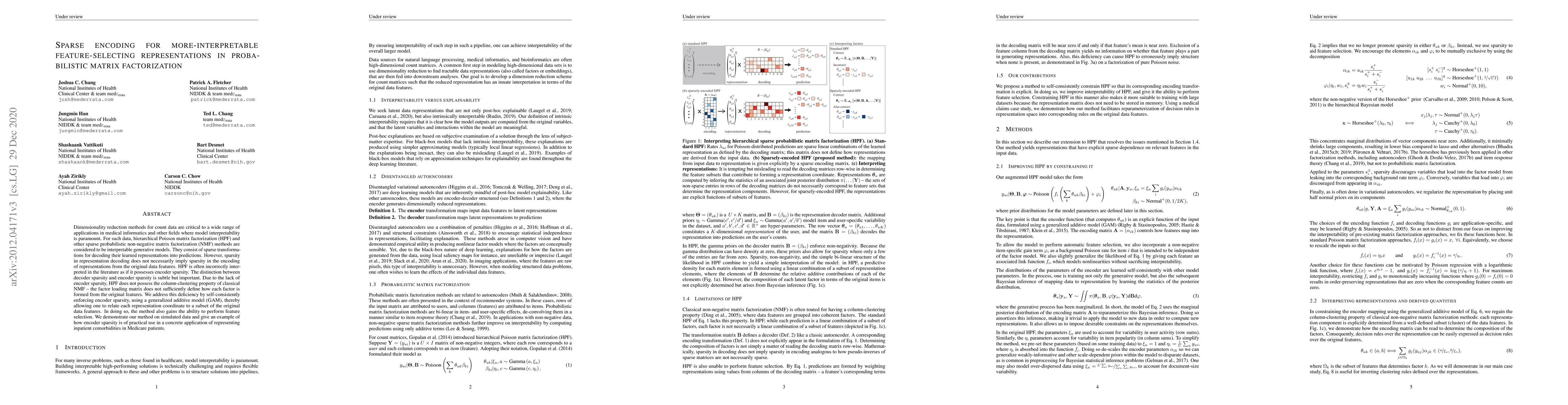 Thumbnail for Sparse encoding for more-interpretable feature-selecting representations
  in probabilistic matrix factorization