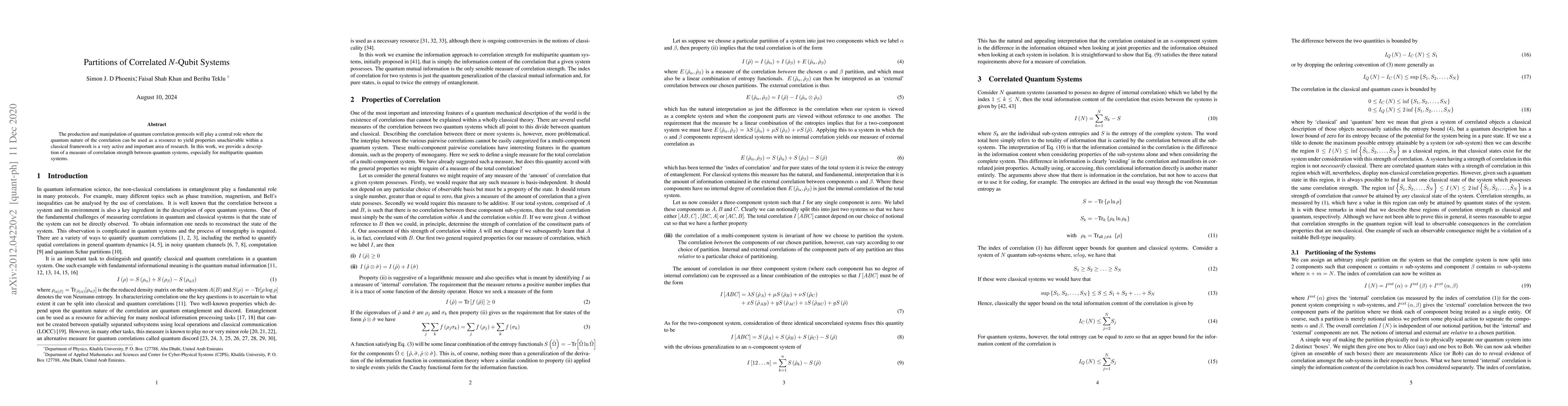 Thumbnail for Partitions of Correlated N-Qubit Systems