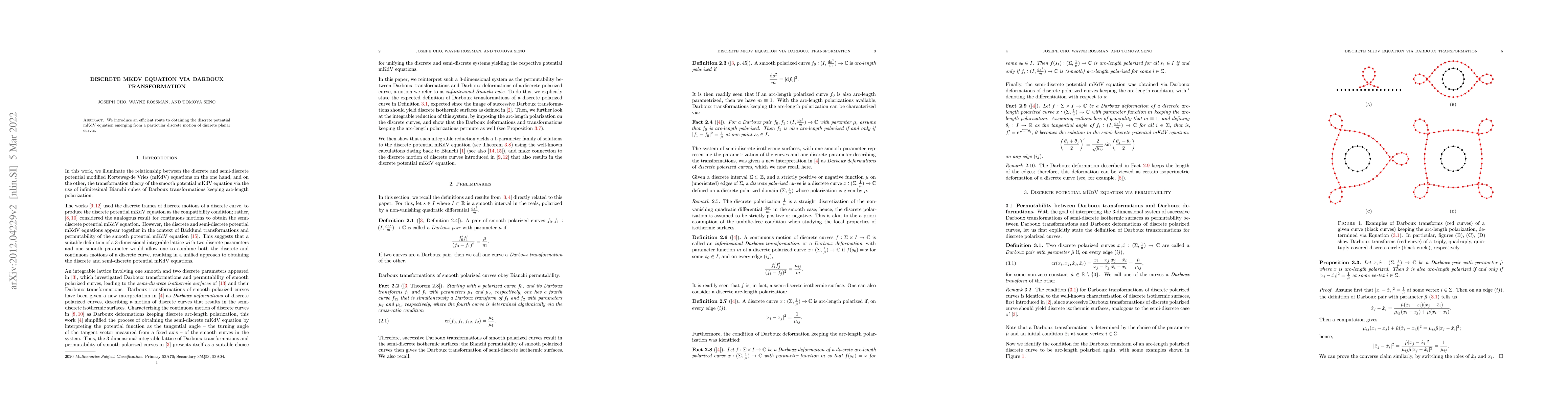Thumbnail for Discrete mKdV equation via Darboux transformation