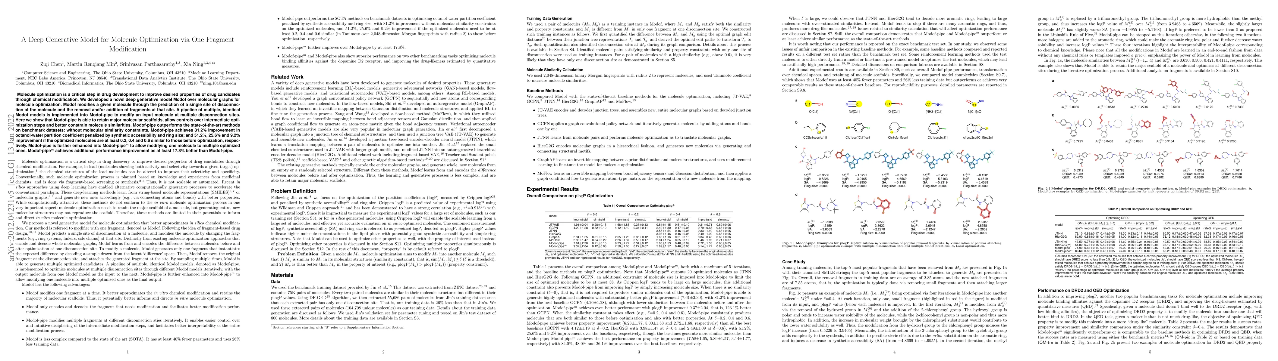 Thumbnail for A Deep Generative Model for Molecule Optimization via One Fragment
  Modification