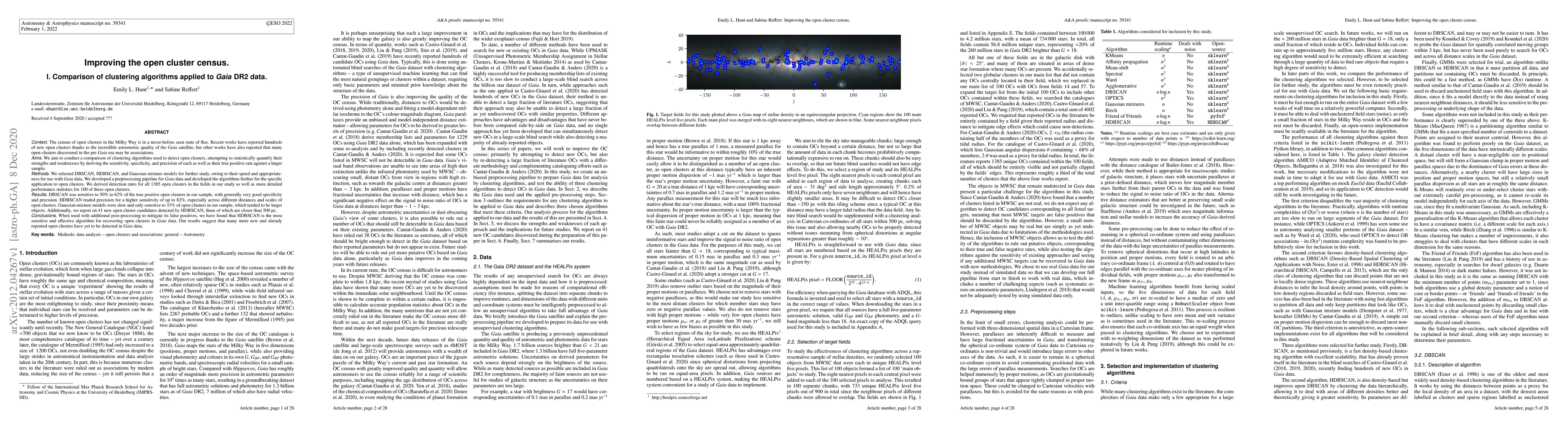 Thumbnail for Improving the open cluster census. I. Comparison of clustering
  algorithms applied to Gaia DR2 data