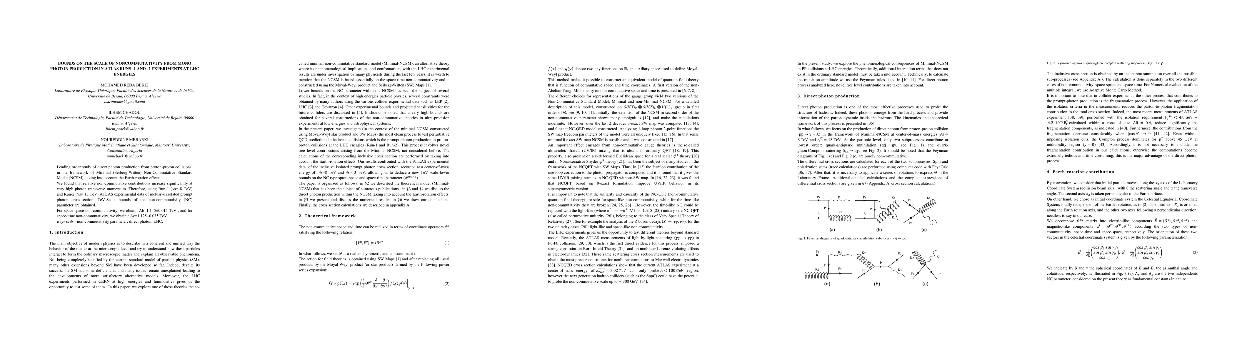 Thumbnail for Bounds on the scale of noncommutativity from mono photon production in
  ATLAS Runs -1 and -2 experiments at LHC energies