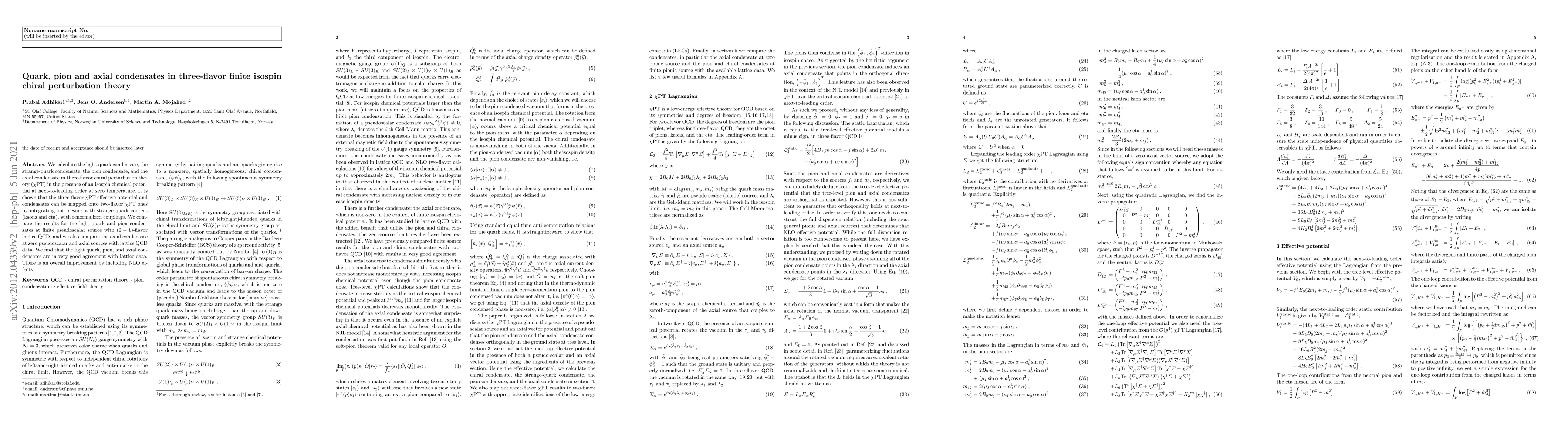 Thumbnail for Quark, pion and axial condensates in three-flavor finite isospin chiral
  perturbation theory