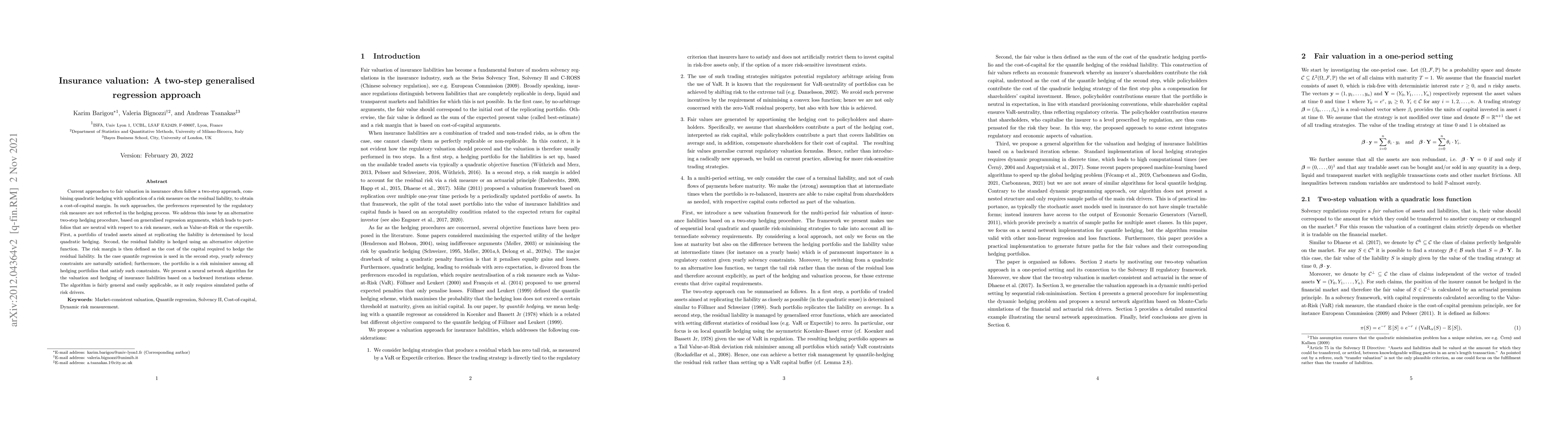 Thumbnail for Insurance valuation: A two-step generalised regression approach