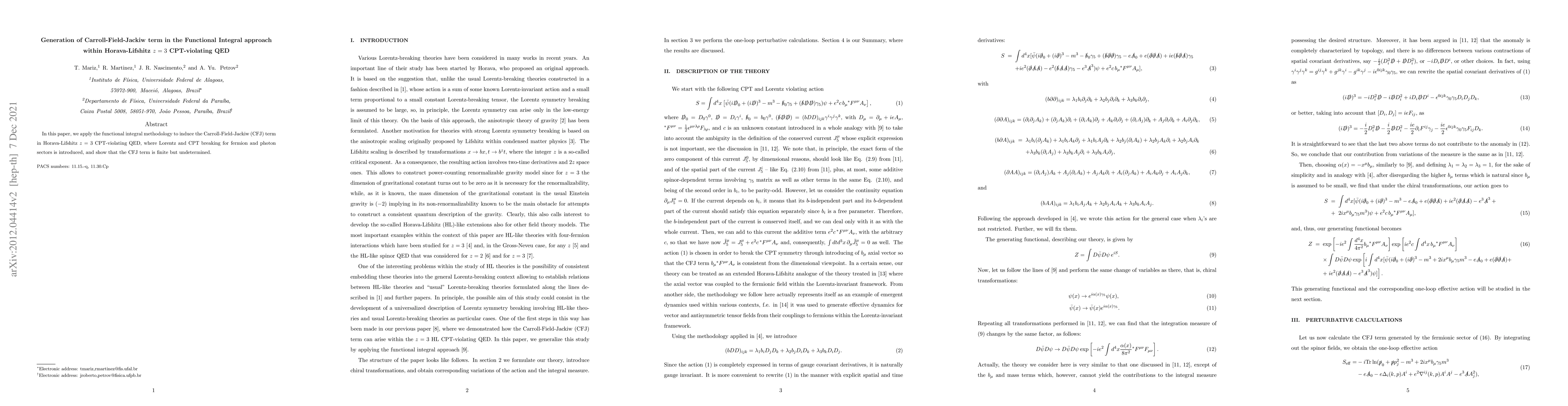 Thumbnail for Generation of Carroll-Field-Jackiw term in the Functional Integral
  approach within Horava-Lifshitz $z=3$ CPT-violating QED