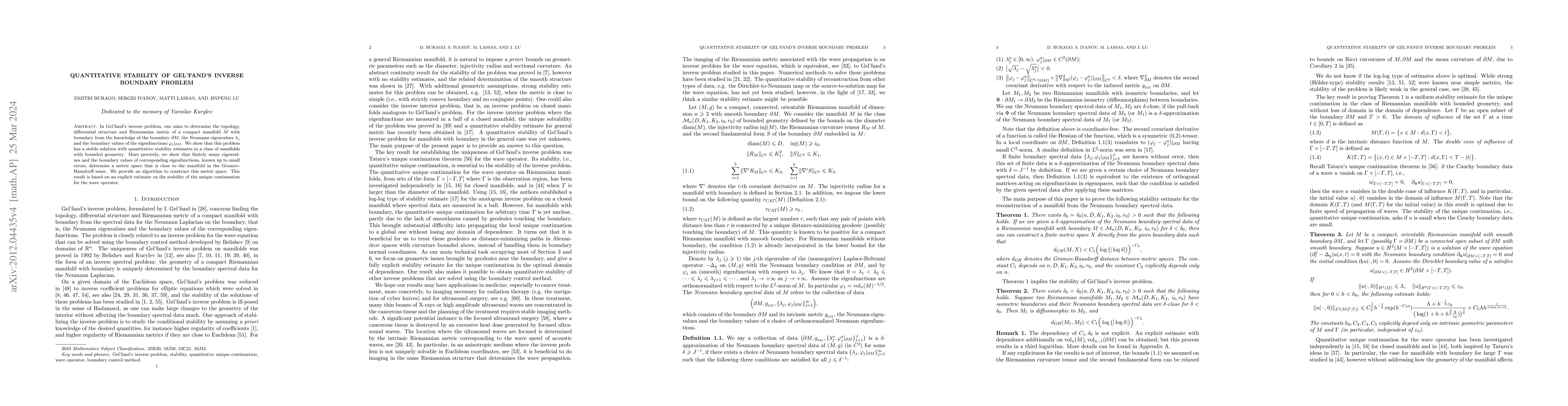 Thumbnail for Quantitative stability of Gel'fand's inverse boundary problem