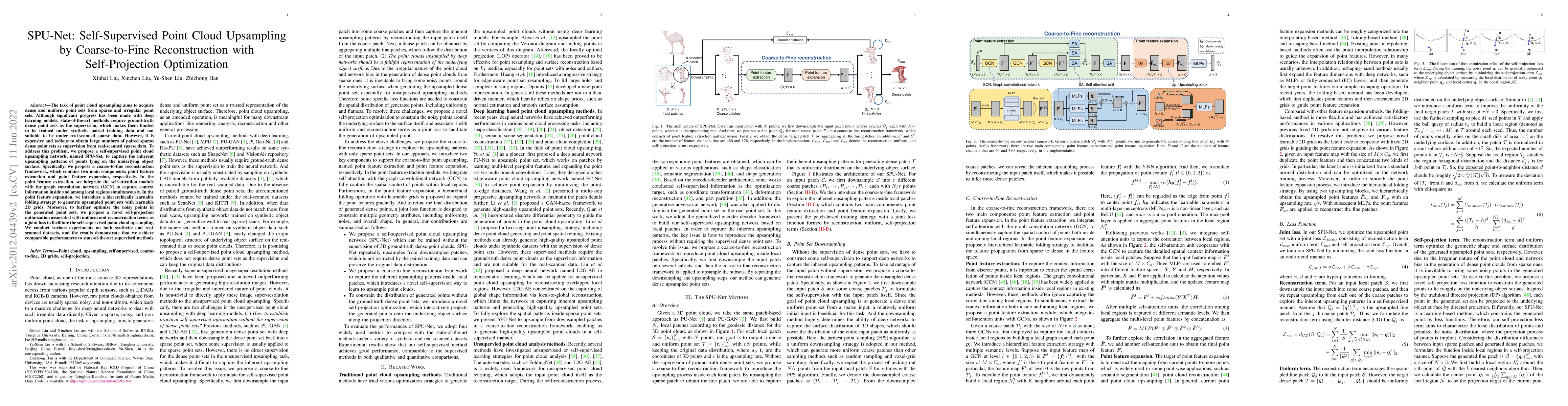 Thumbnail for SPU-Net: Self-Supervised Point Cloud Upsampling by Coarse-to-Fine
  Reconstruction with Self-Projection Optimization