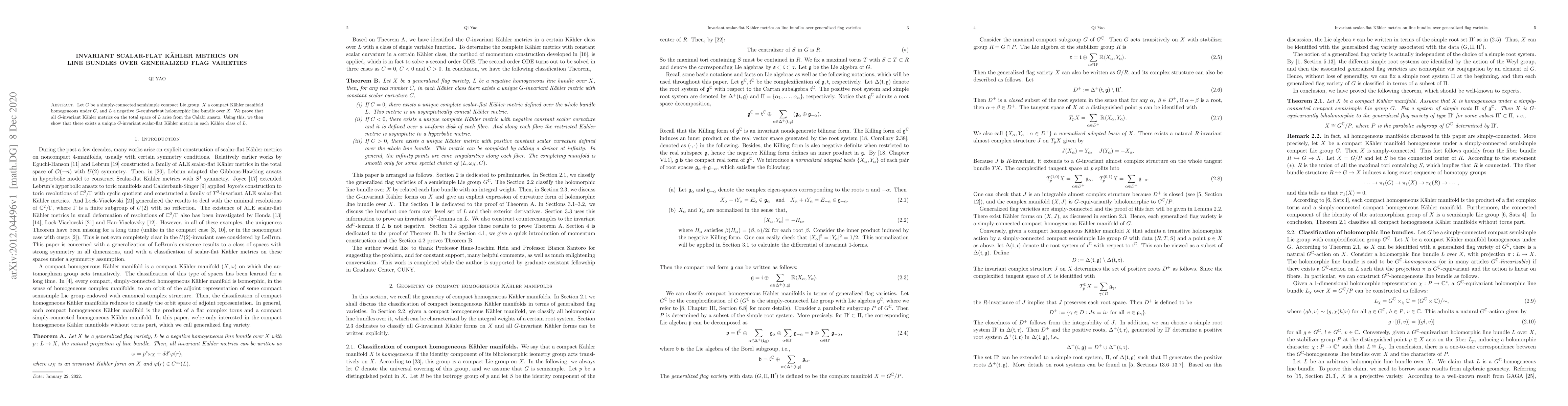 Thumbnail for Invariant scalar-flat K\"ahler metrics on line bundles over generalized
  flag varieties