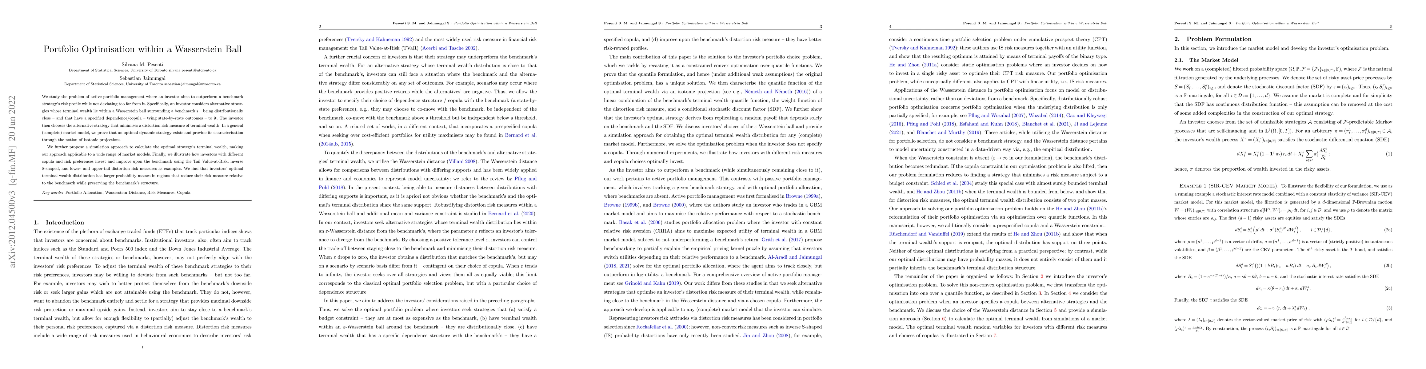 Thumbnail for Portfolio Optimisation within a Wasserstein Ball