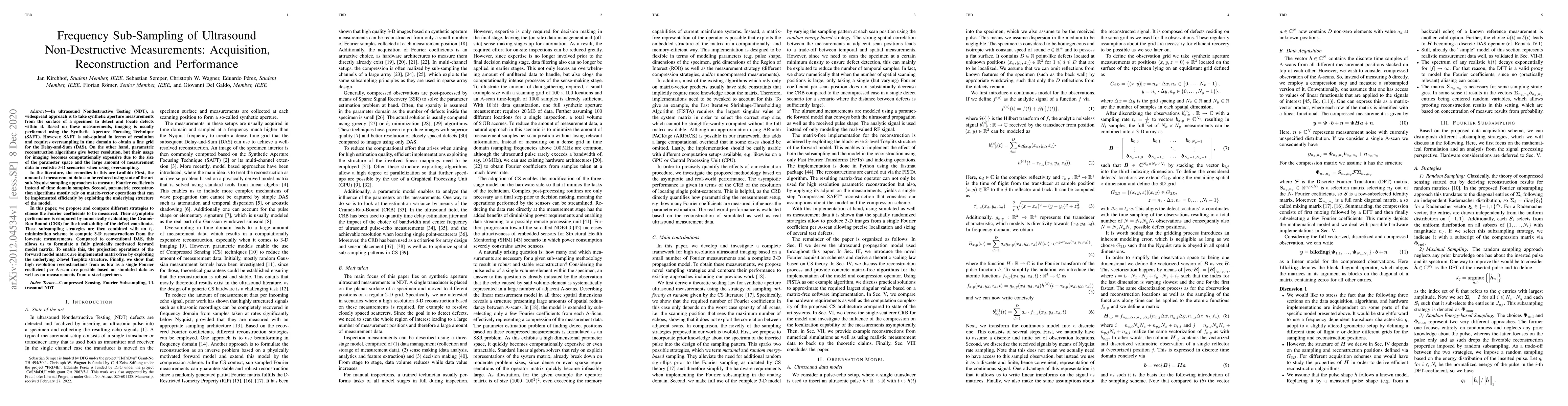 Thumbnail for Frequency Sub-Sampling of Ultrasound Non-Destructive Measurements:
  Acquisition, Reconstruction and Performance