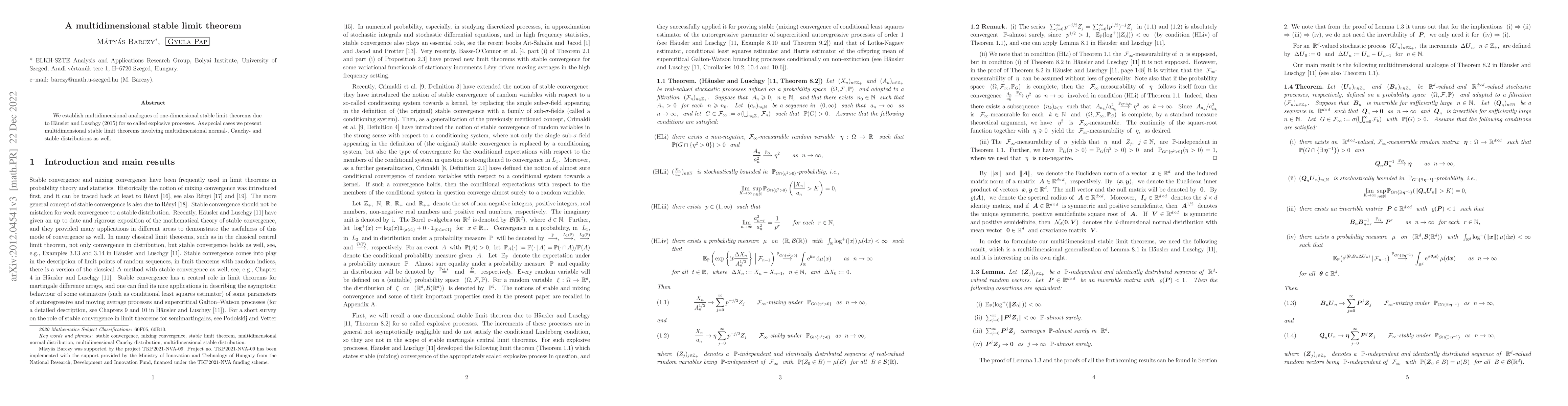 Thumbnail for A multidimensional stable limit theorem