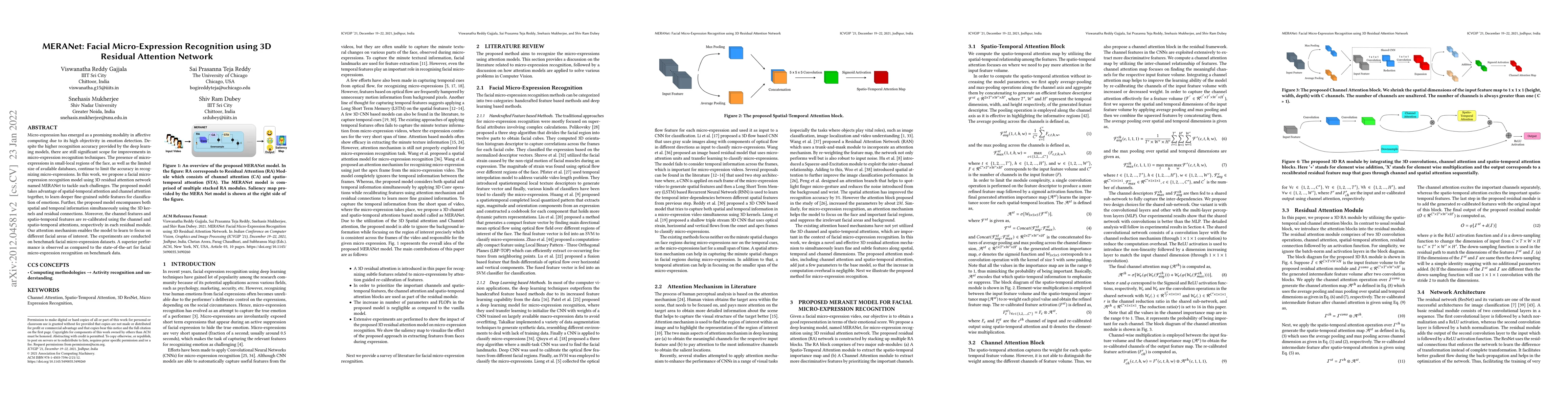 Thumbnail for MERANet: Facial Micro-Expression Recognition using 3D Residual Attention
  Network