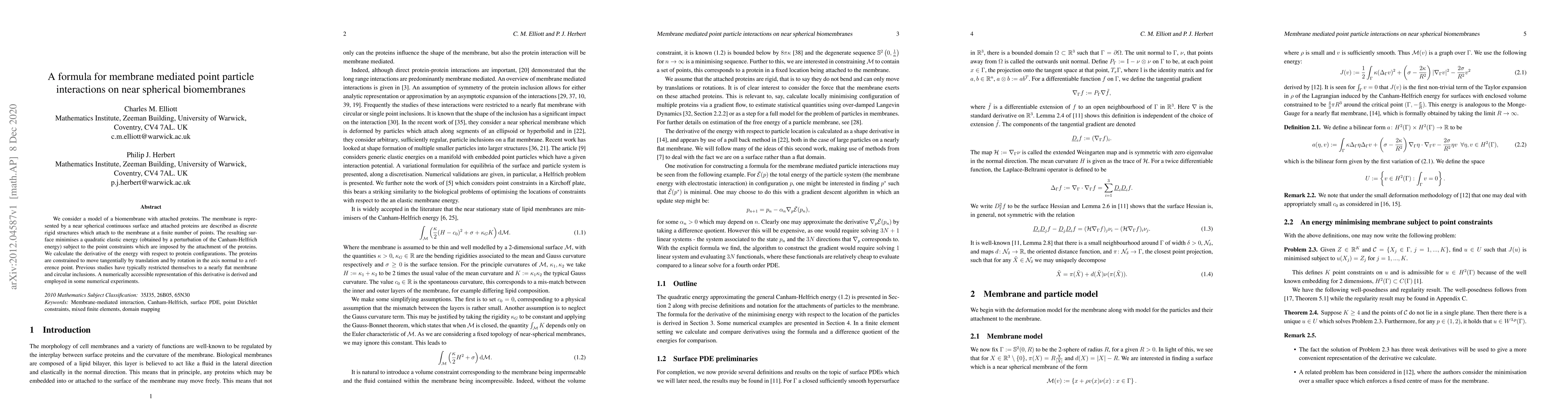 Thumbnail for A formula for membrane mediated point particle interactions on near
  spherical biomembranes