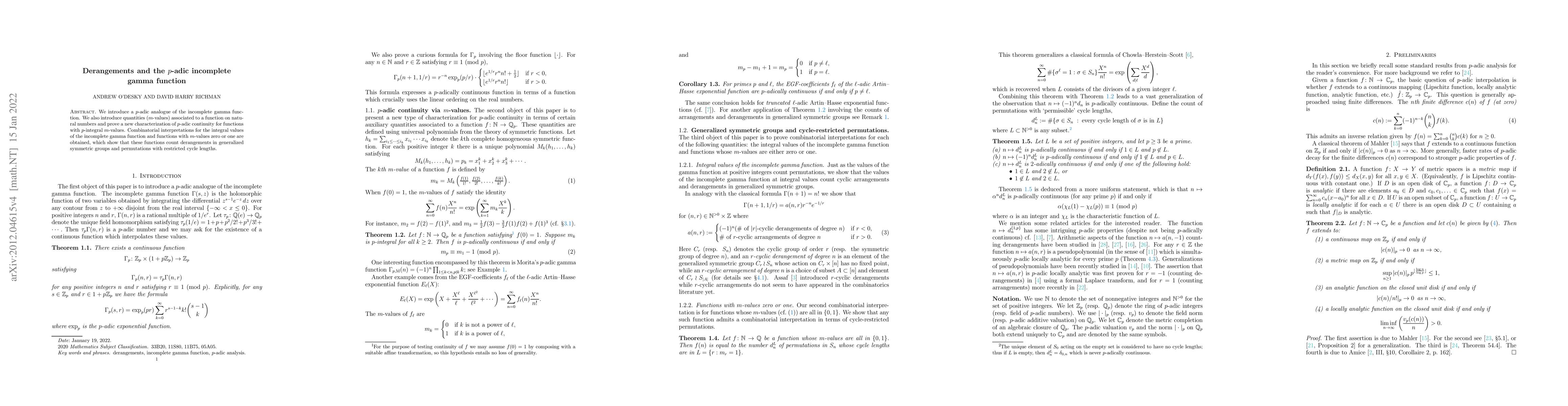 Thumbnail for Derangements and the $p$-adic incomplete gamma function