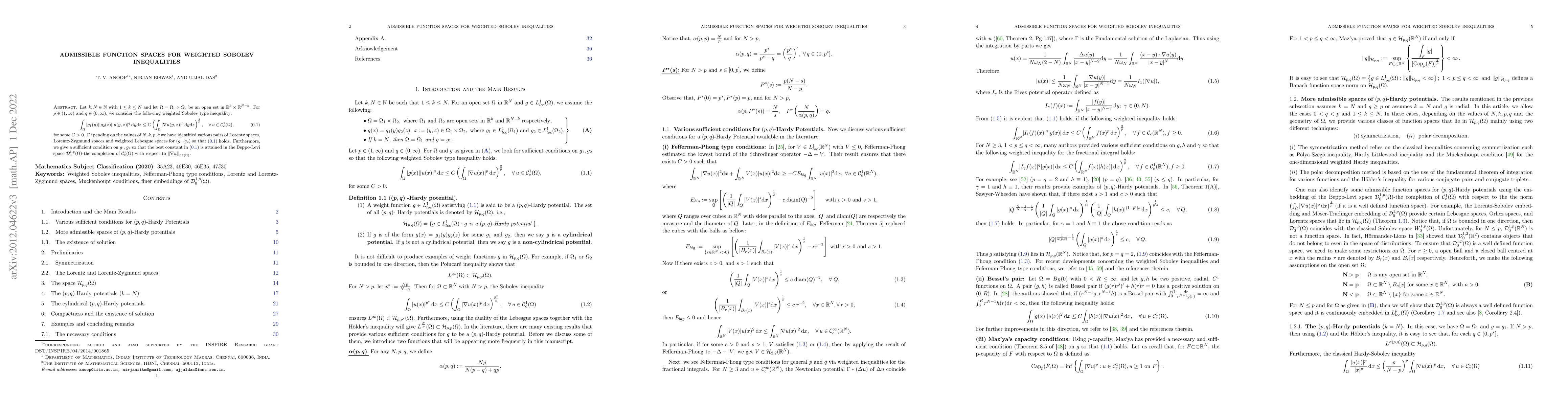 Thumbnail for Admissible function spaces for weighted Sobolev inequalities
