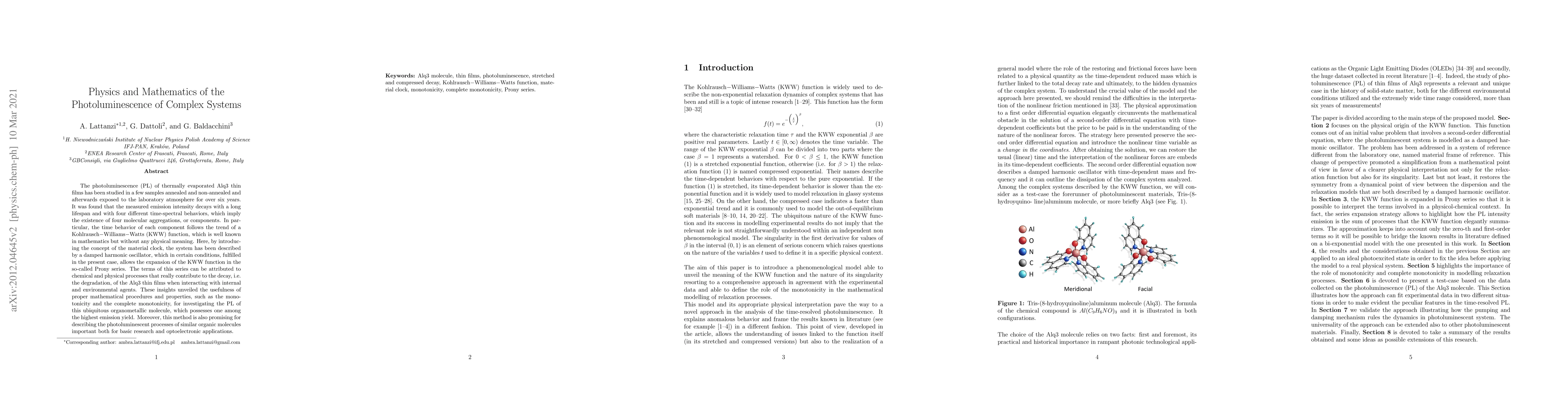 Thumbnail for Physics and Mathematics of the Photoluminescence of Complex Systems