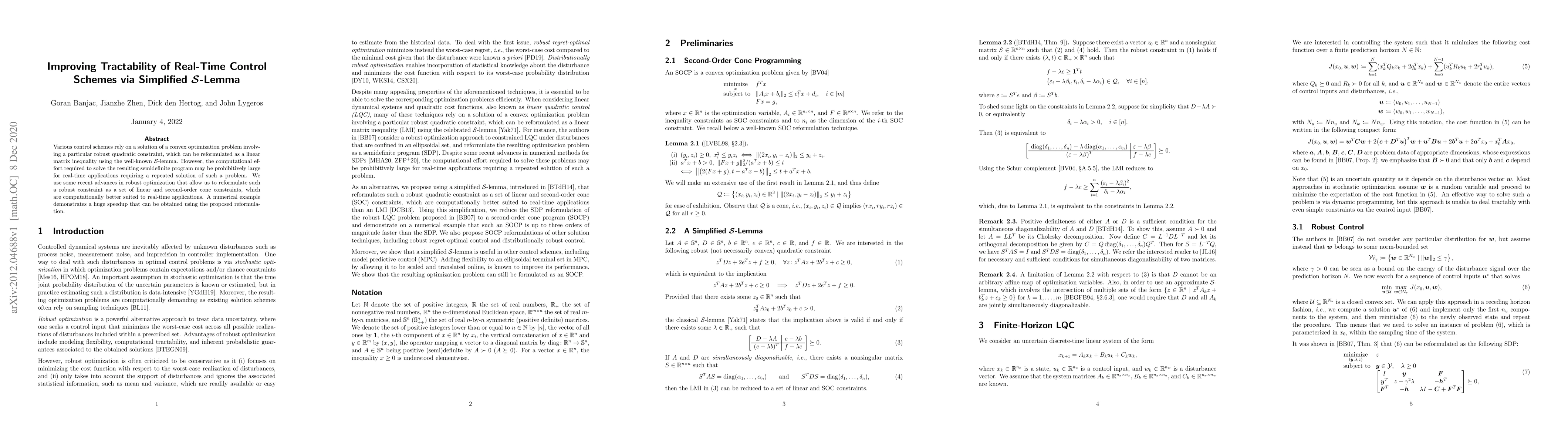 Thumbnail for Improving Tractability of Real-Time Control Schemes via Simplified
  $\mathcal{S}$-Lemma
