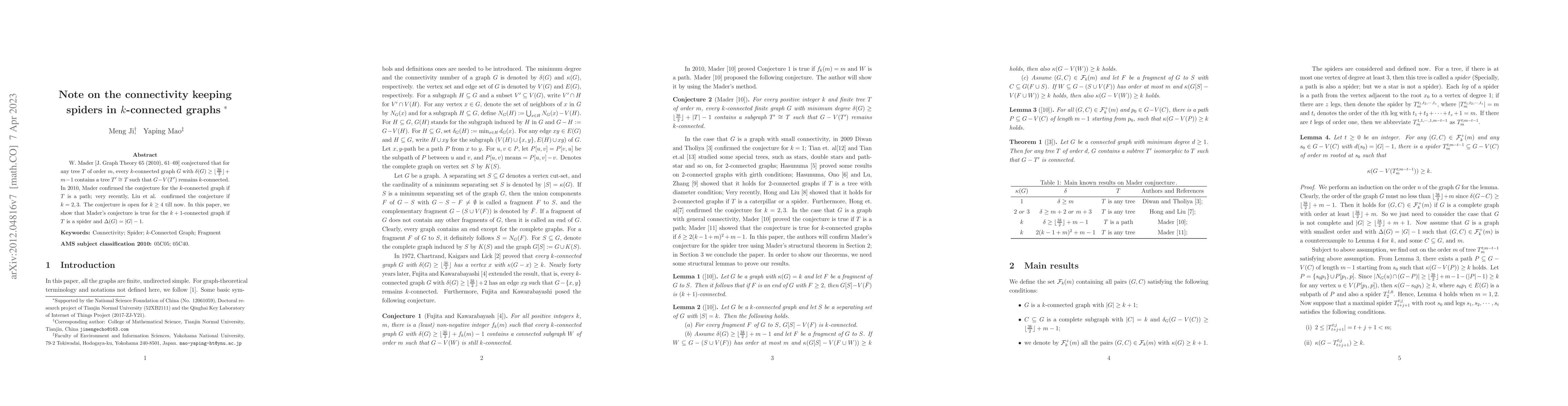 Thumbnail for Note on the connectivity keeping spiders in $k$-connected graphs