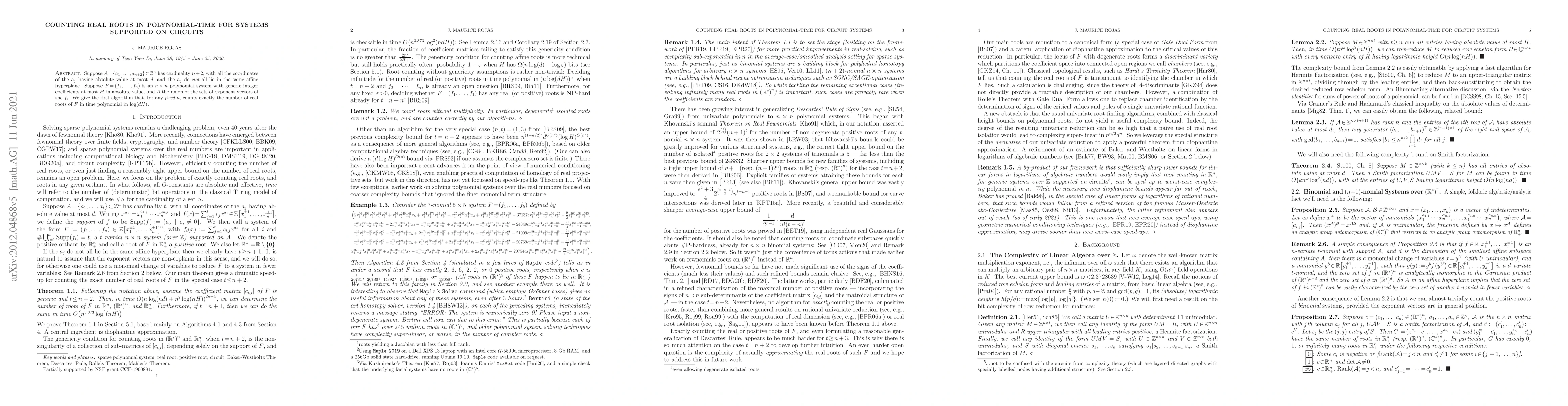 Thumbnail for Counting Real Roots in Polynomial-Time for Systems Supported on Circuits