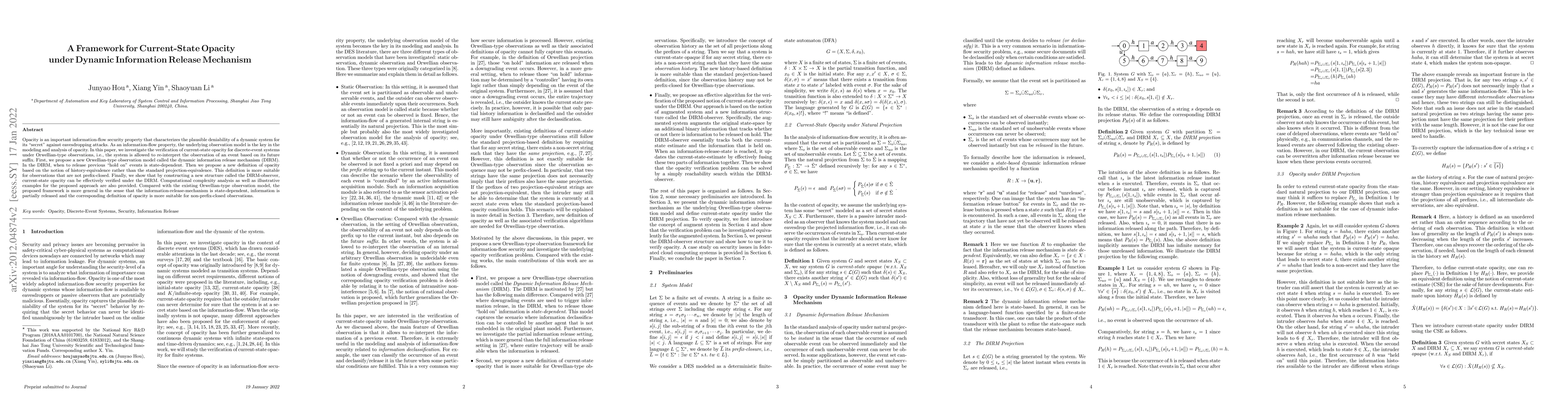 Thumbnail for A Framework for Current-State Opacity under Dynamic Information Release
  Mechanism