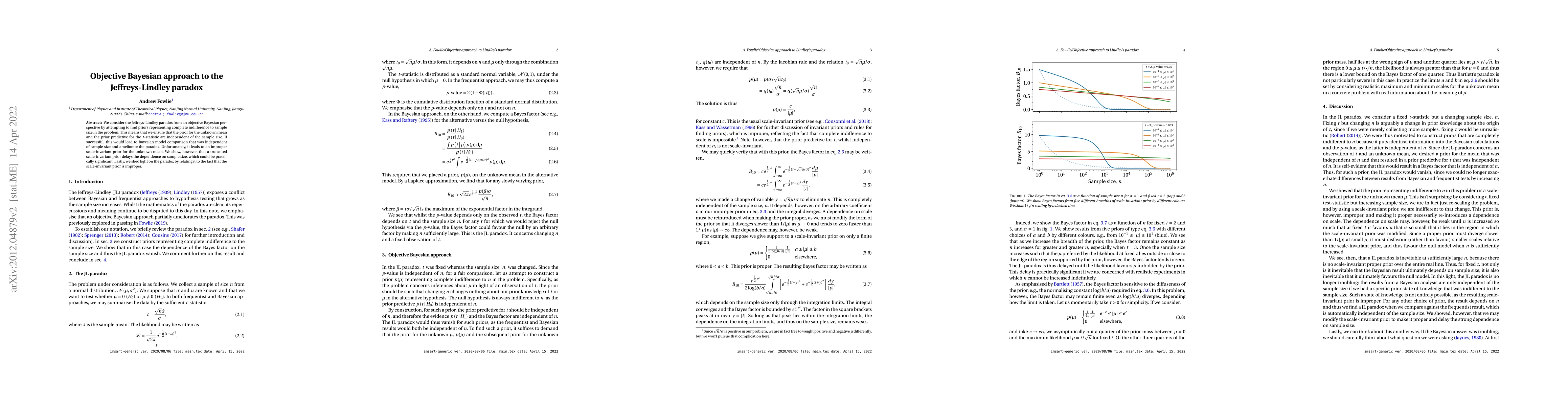 Thumbnail for Objective Bayesian approach to the Jeffreys-Lindley paradox