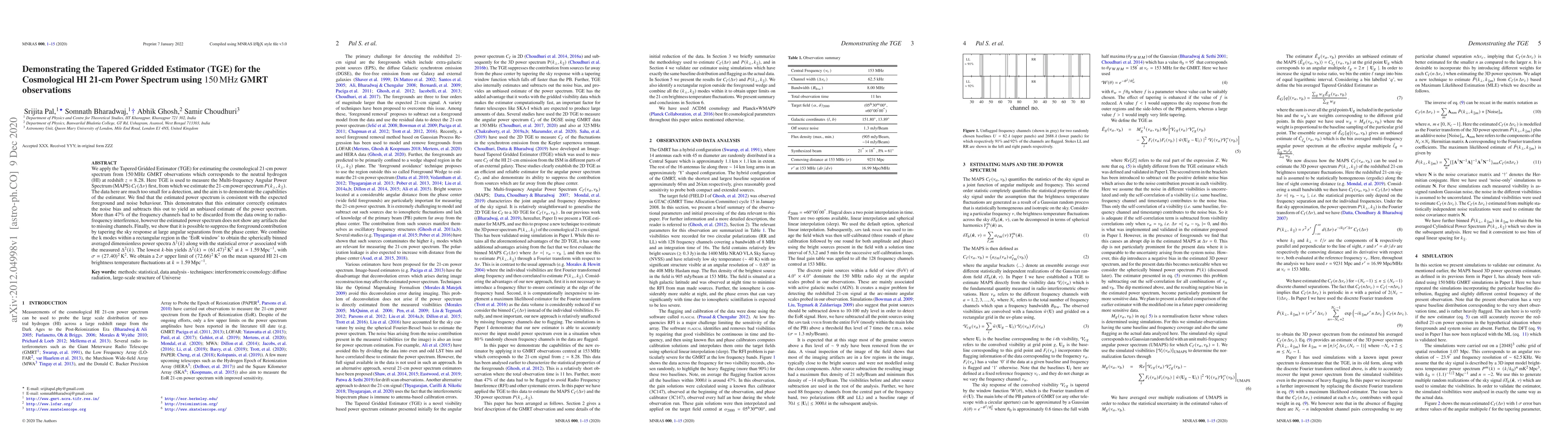 Thumbnail for Demonstrating the Tapered Gridded Estimator (TGE) for the Cosmological
  HI 21-cm Power Spectrum using $150 \, {\rm MHz}$ GMRT observations
