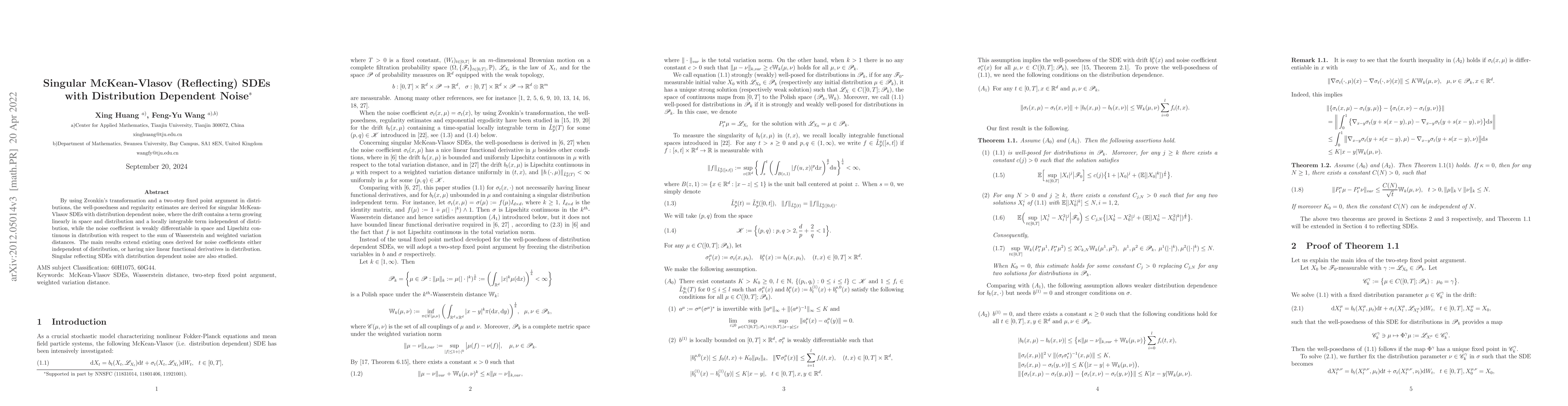 Thumbnail for Singular McKean-Vlasov (Reflecting) SDEs with Distribution Dependent
  Noise