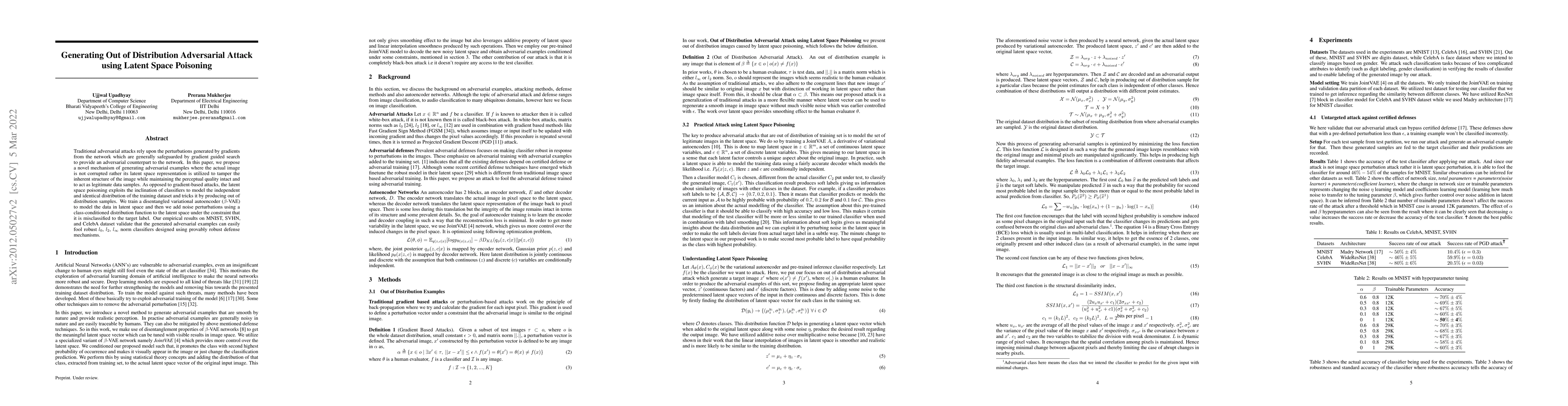 Thumbnail for Generating Out of Distribution Adversarial Attack using Latent Space
  Poisoning